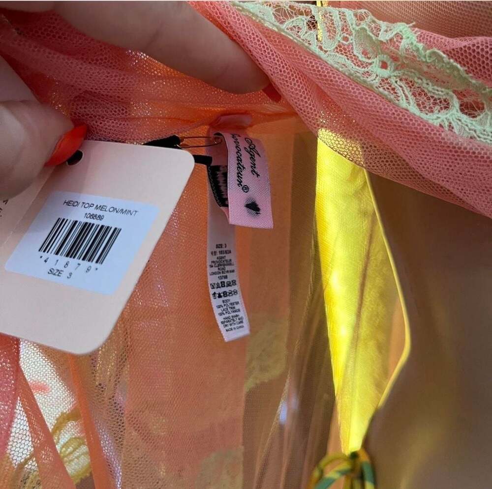 Agent Provocateur Heidi Top Melon/Mint Sheer Lace Babydoll - Picture 5 of 5